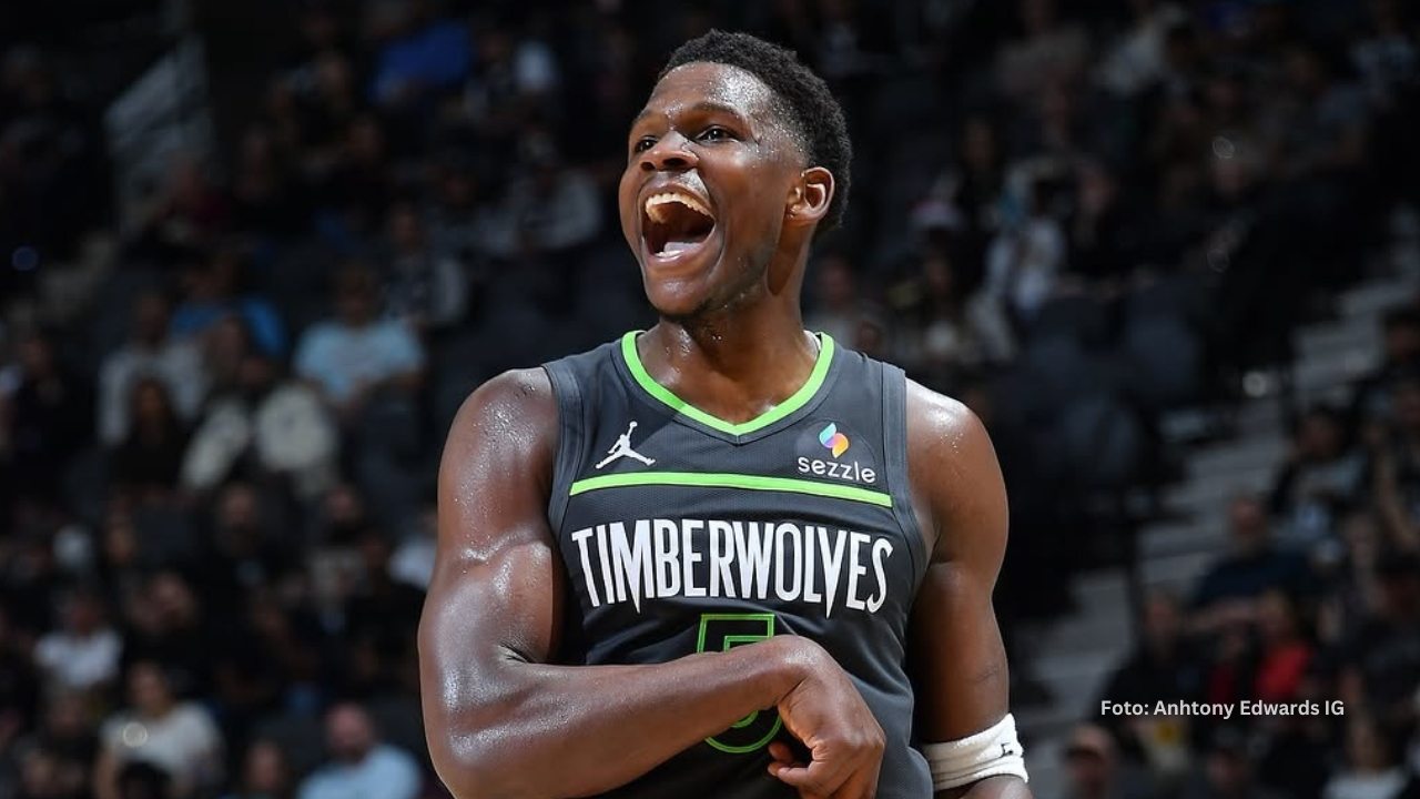 Anthony Edwards celebrando una cesta con Minnesota Timberwolves