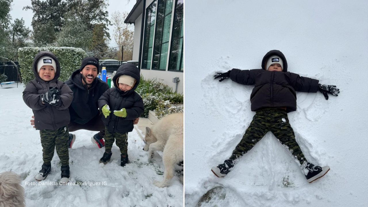 Carlos Correa junto a sus hijos en la nieve