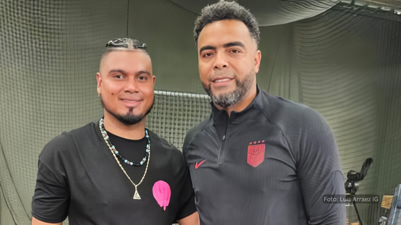 Luis Arraez entrenando con Nelson Cruz