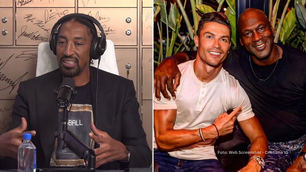 Scottie Pippen en una entrevista y Cristiano Ronaldo junto a Michael Jordan