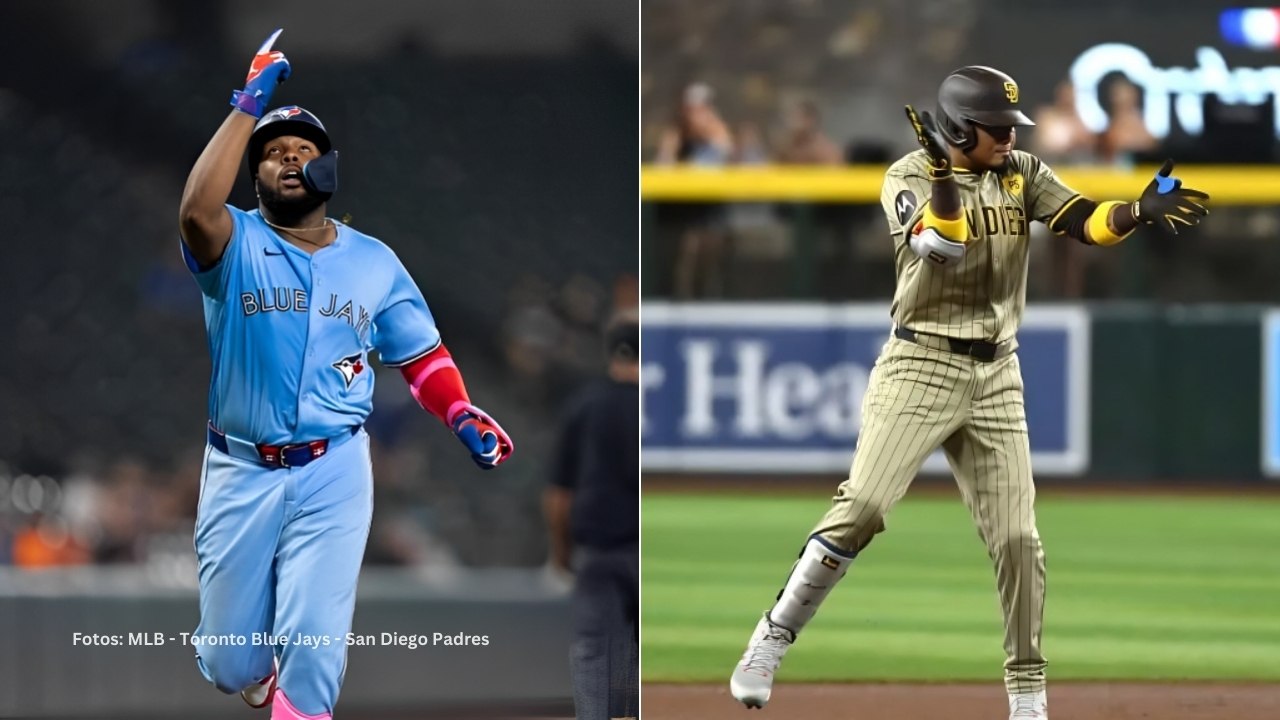 Vladimir Guerrero Jr. y Luis Arráez con sus respectivos equipos en MLB