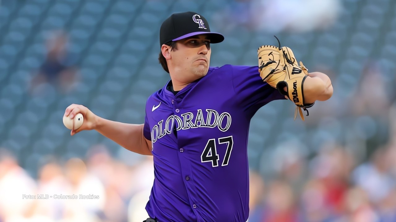 Cal Quantrill lanzando con Colorado Rockies. Miami Marlins