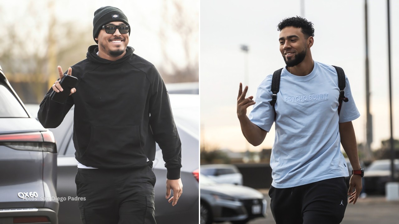 Elias Diaz y Robert Suarez llegando al Spring Training