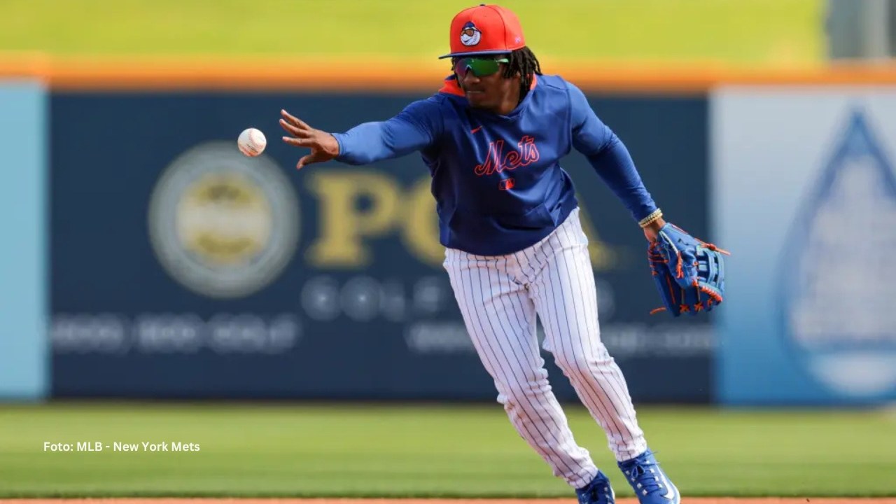 Luisangel Acuña en una practica con New York Mets