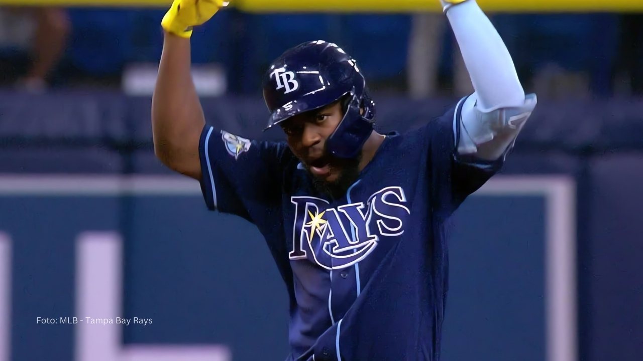 Osleivis Basabe celebrando un batazo con Tampa Bay Rays. San Francisco Giants