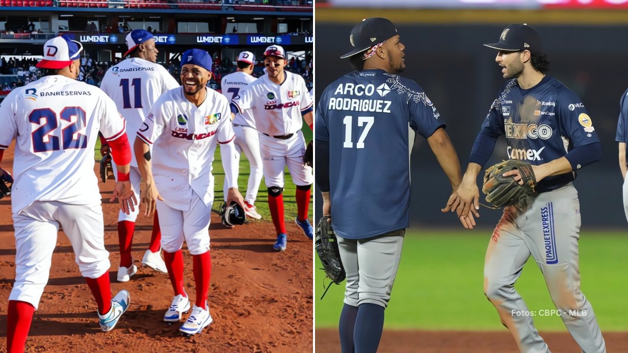 Jugadores de Rep. Dominicana y México celebrando un triunfo