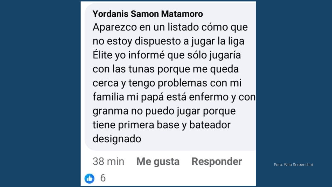 mensaje yordanis samón refuerzos liga elite