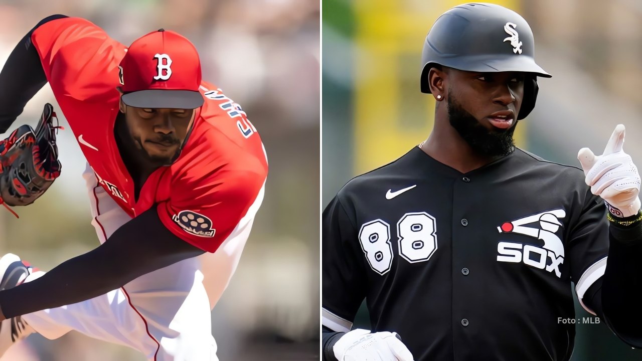 Aroldis Chapman y Luis Robert Jr. en el Spring Training