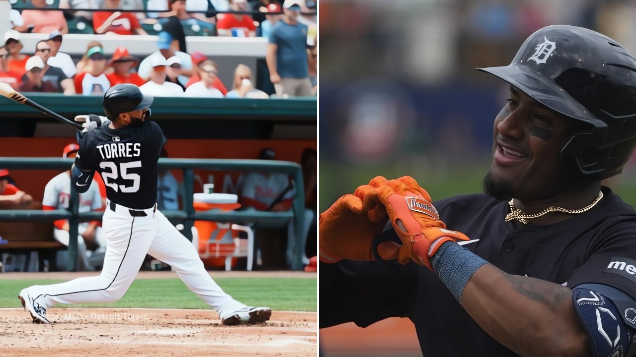 Gleyber Torres bateando y Andy Ibañez celebrando un jonrón