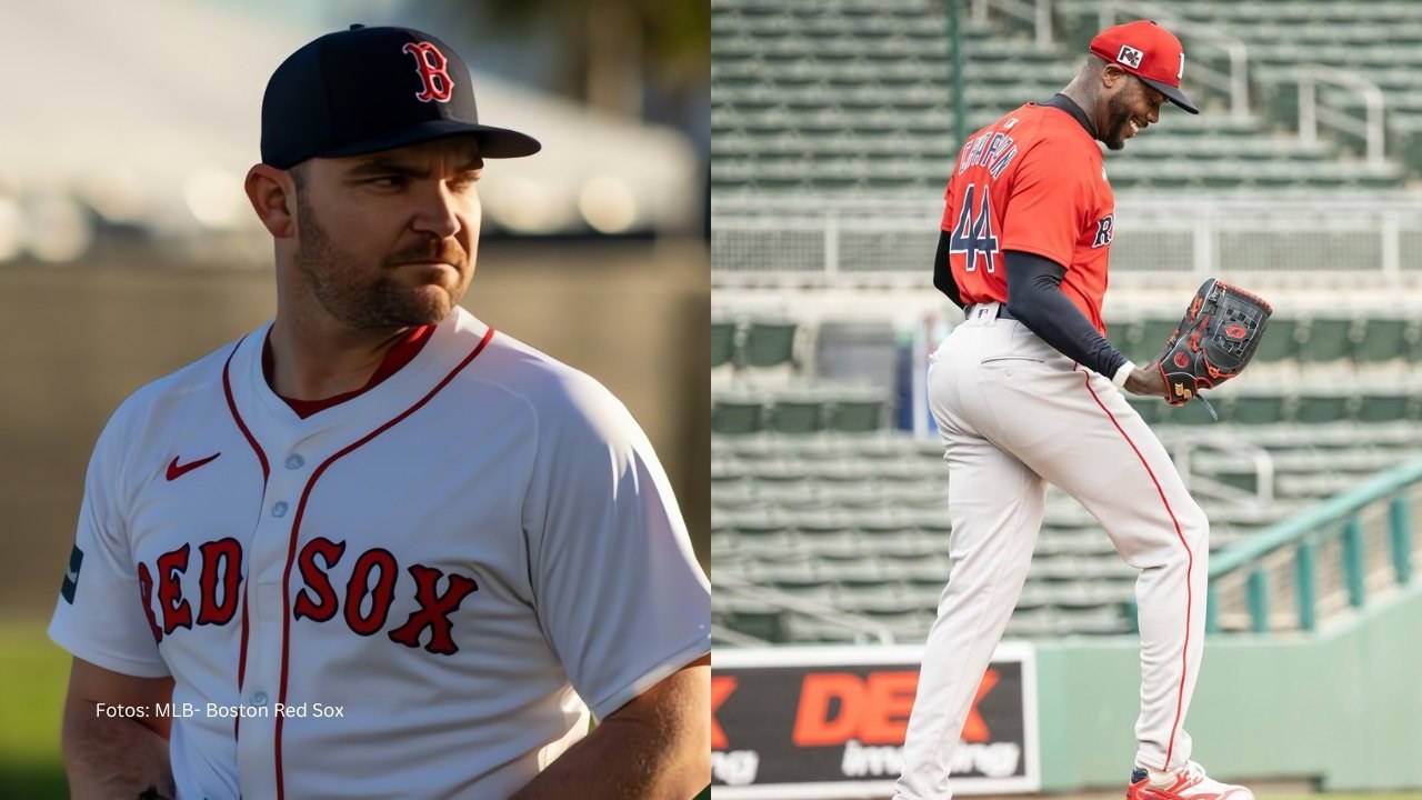 Liam Hendriks y Aroldis Chapman con el uniforme de Boston Red Sox