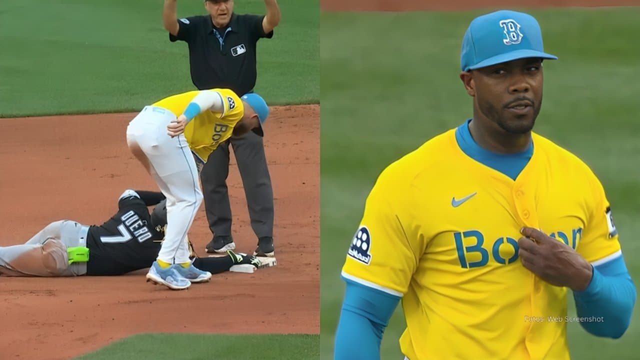 Edgar Quero en segunda tras conectar un doble a Aroldis Chapman