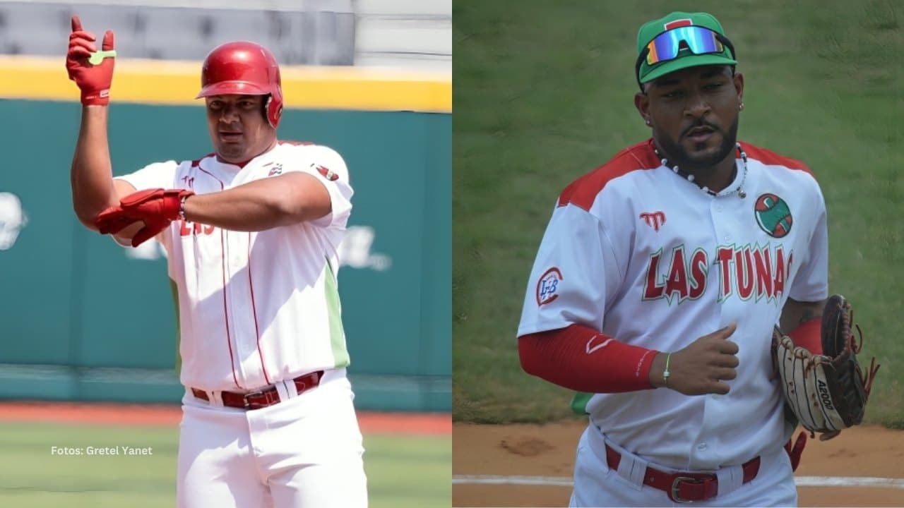 Yosvani Alarcón y Roberto Baldoquín con el conjunto de Las Tunas del beisbol cubano