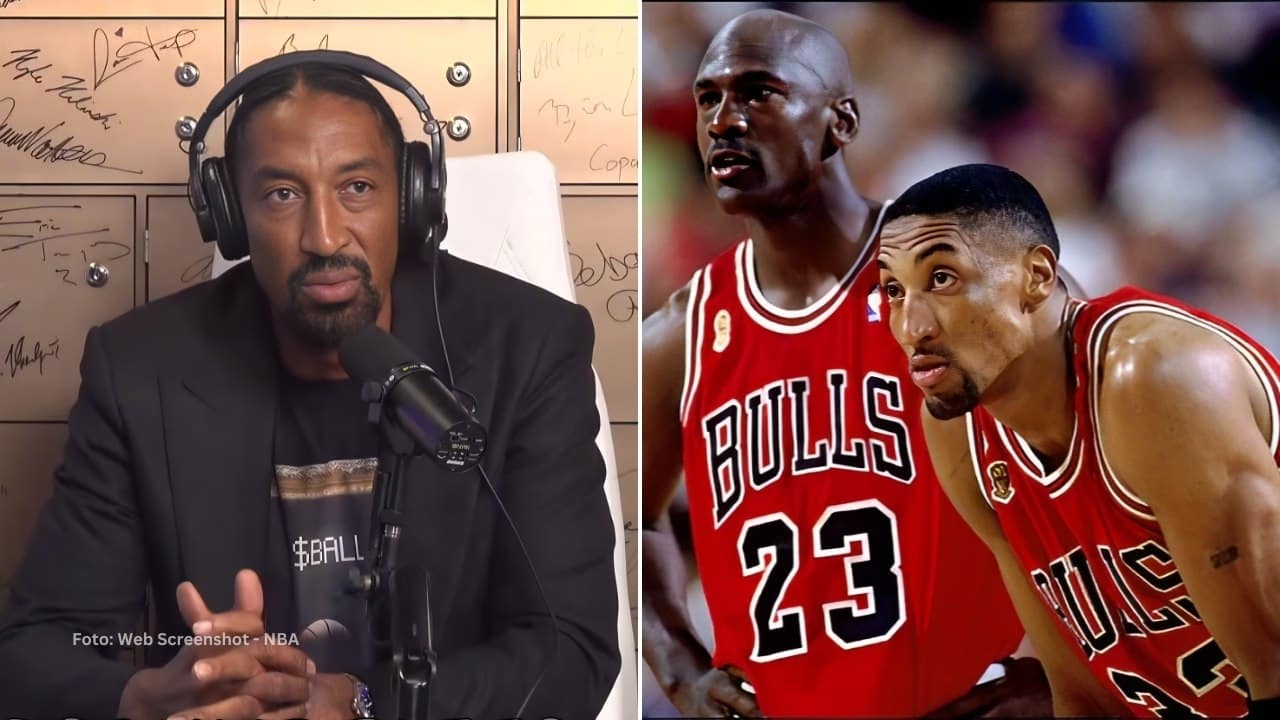 Scottie Pippen en una entrevista y junto a Michael Jordan en Chicago Bulls