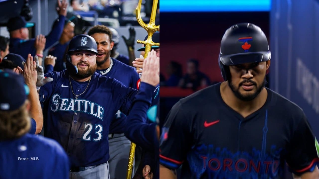 Rowdy Téllez celebrando un cuadrangular y Anthony Santander regresando al dugout