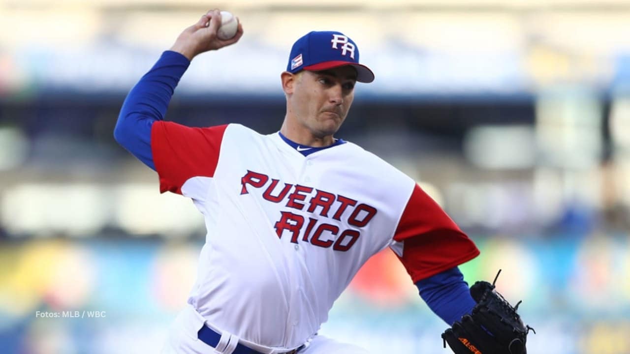 Seth Lugo lanzando con Puerto Rico en el Clásico Mundial de Beisbol