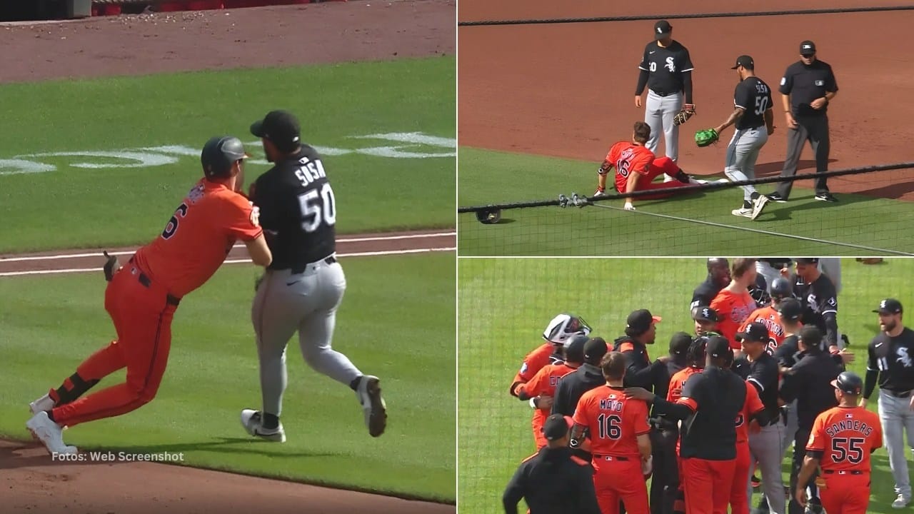 Coby Mayo choca con Lenyn Sosa y jugadores de Baltimore Orioles y Chicago White Sox vacían bancas