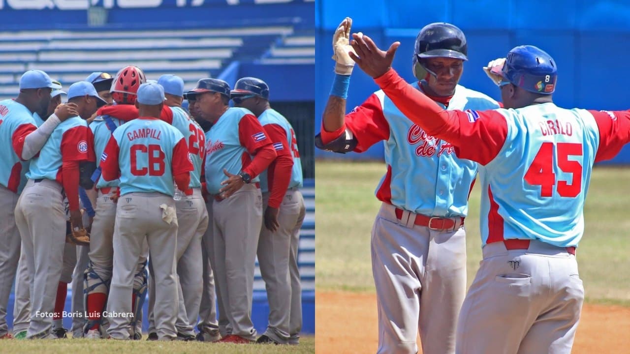 Jugadores de Ciego de Ávila celebran el triunfo. Beisbol Cubano