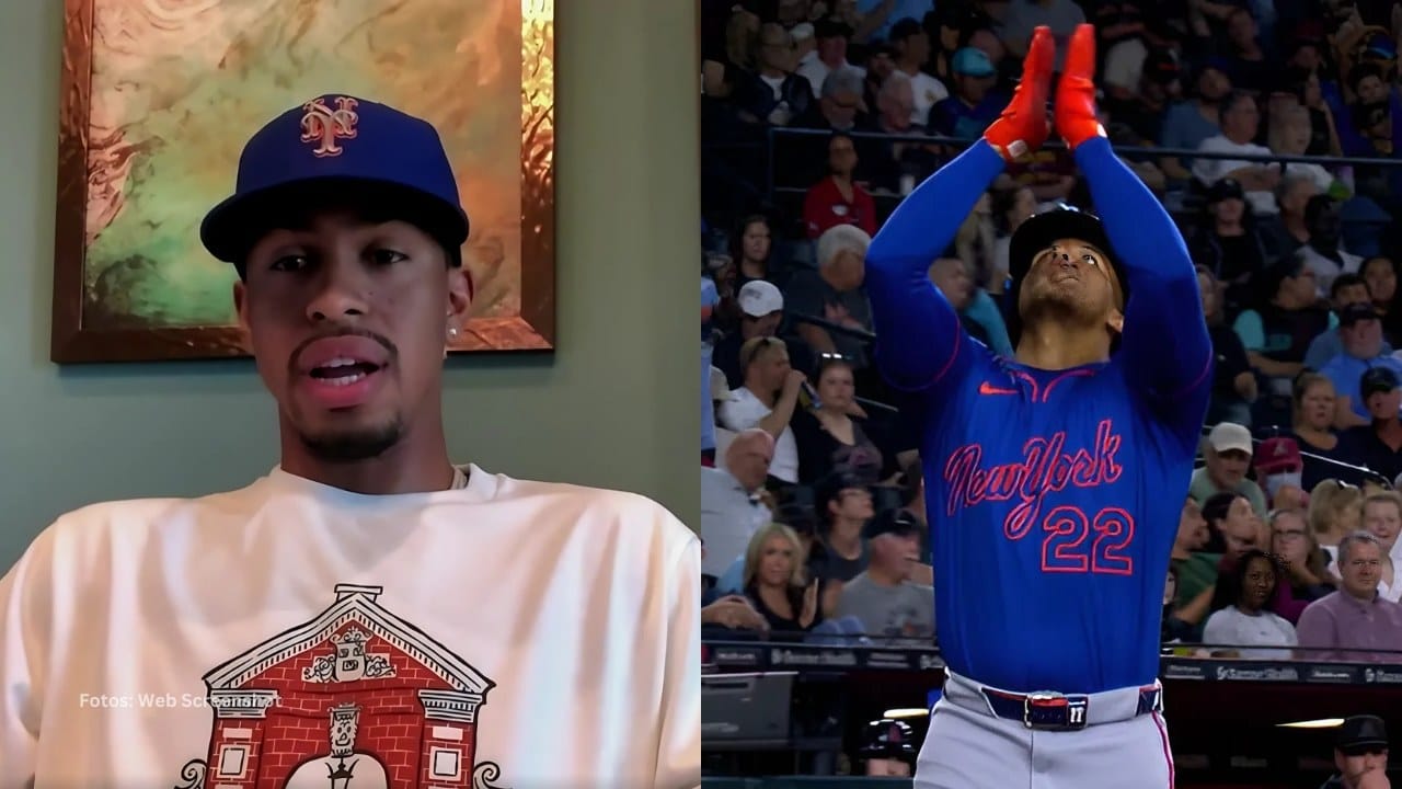 Francisco Lindor en una entrevista y Juan Soto celebra un jonrón con New York Mets