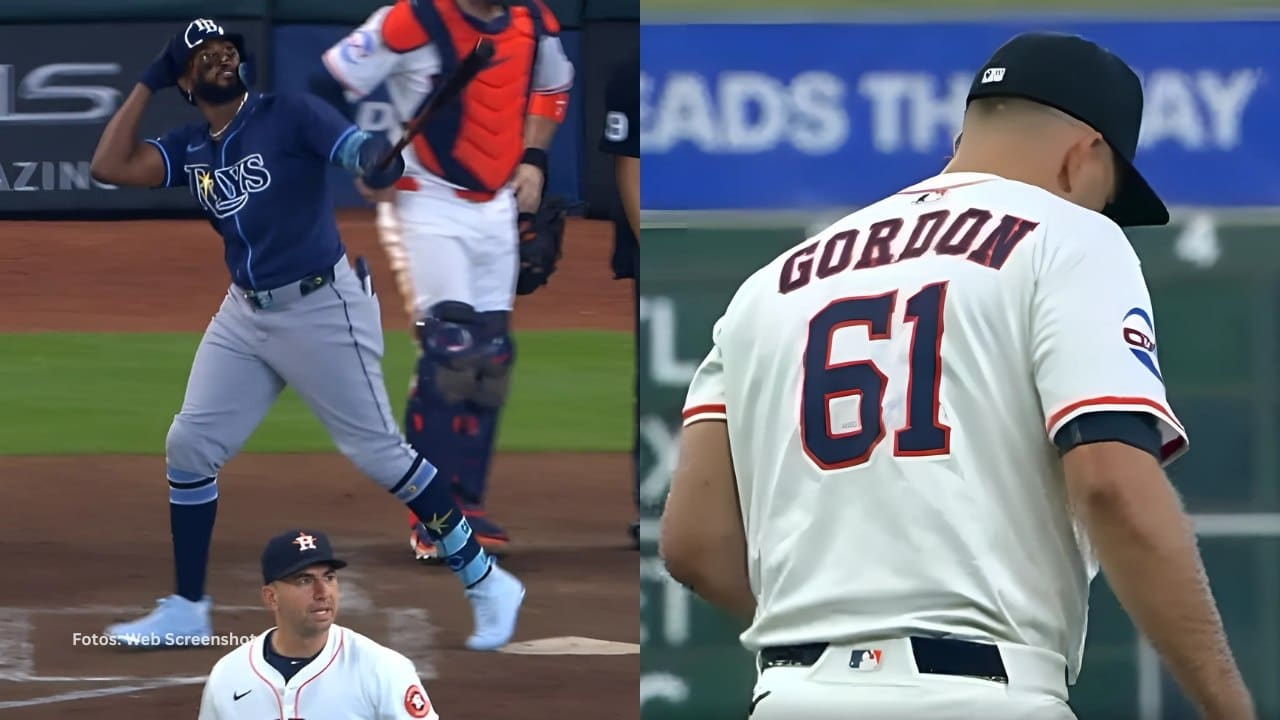 Junior Caminero bateando con Tampa Bay Rays y el abridor de Houston Astros decepcionado