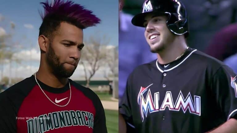 Lourdes Gurriel Jr. en una entrevista y José Fernández con el conjunto de Miami Marlins