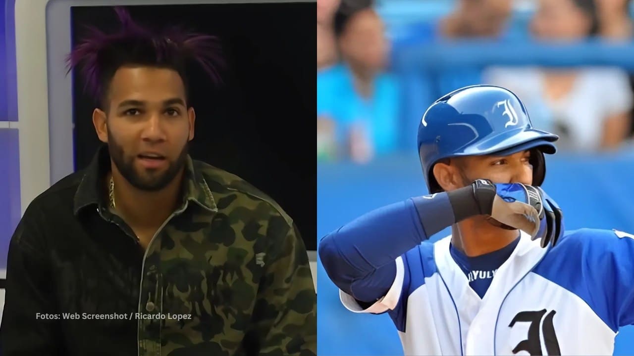 Lourdes Gurriel Jr. en una entrevista y con el uniforme de Industriales
