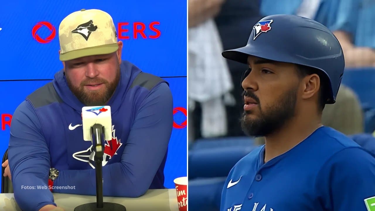 Manager John Schneider es una entrevista y Anthony Santander con Toronto Blue Jays