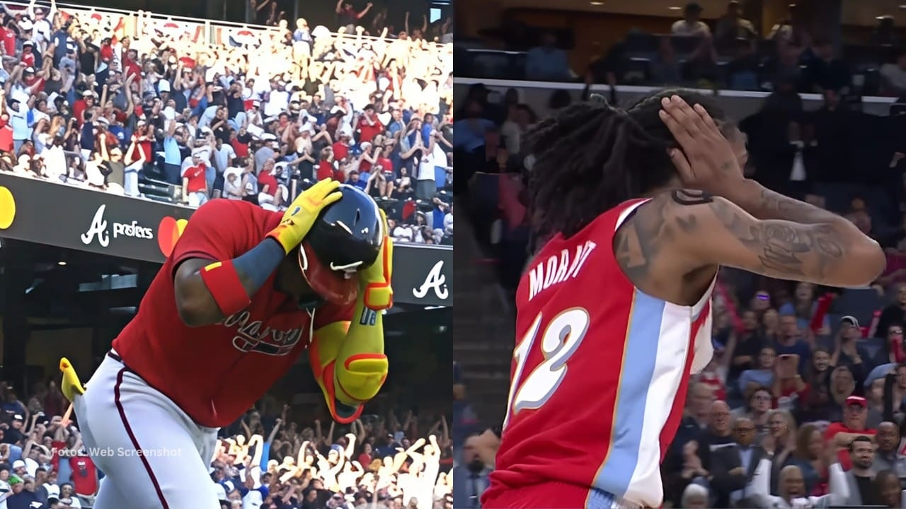 Ronald Acuña Jr. y Ja Morant tapandose los oídos en tono de celebración