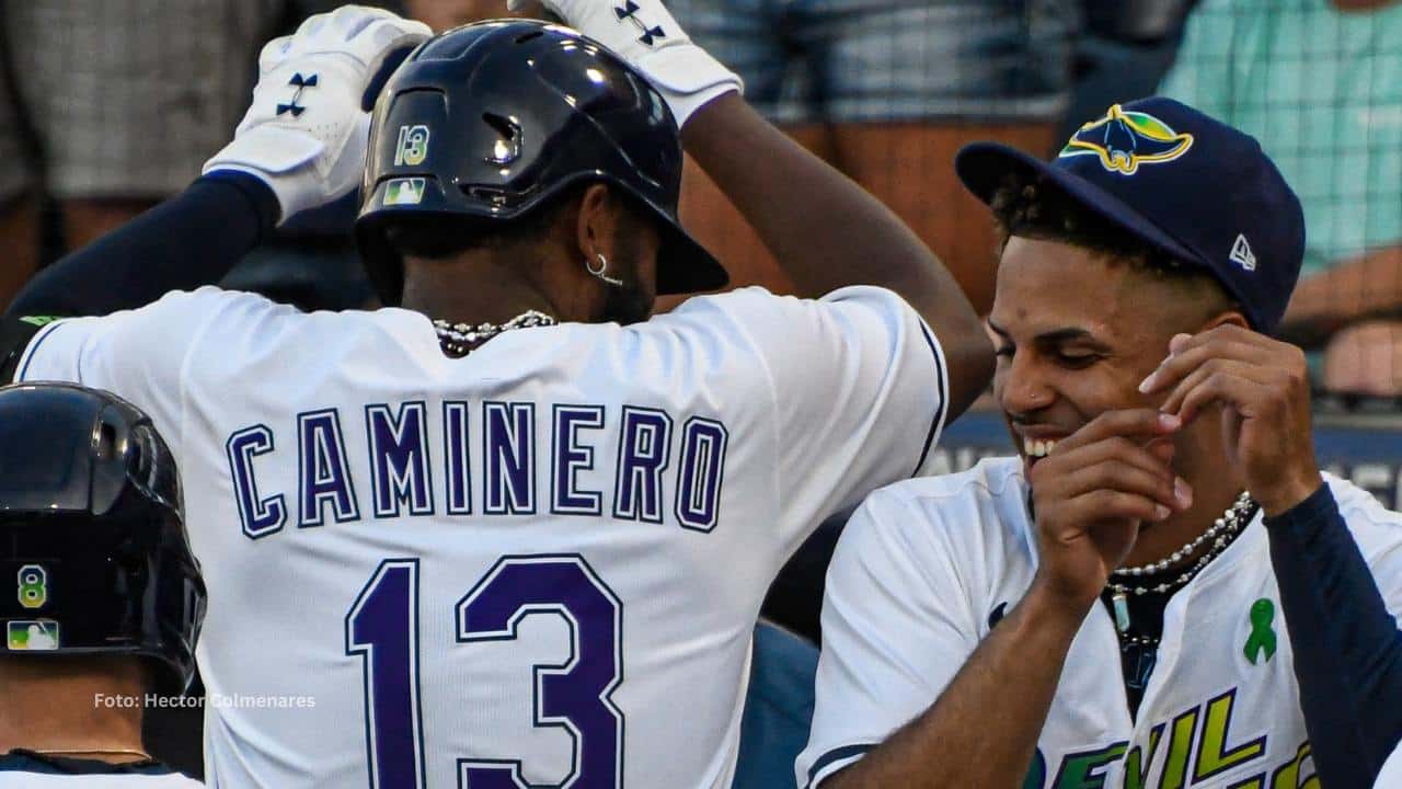 Junior Caminero celebrando