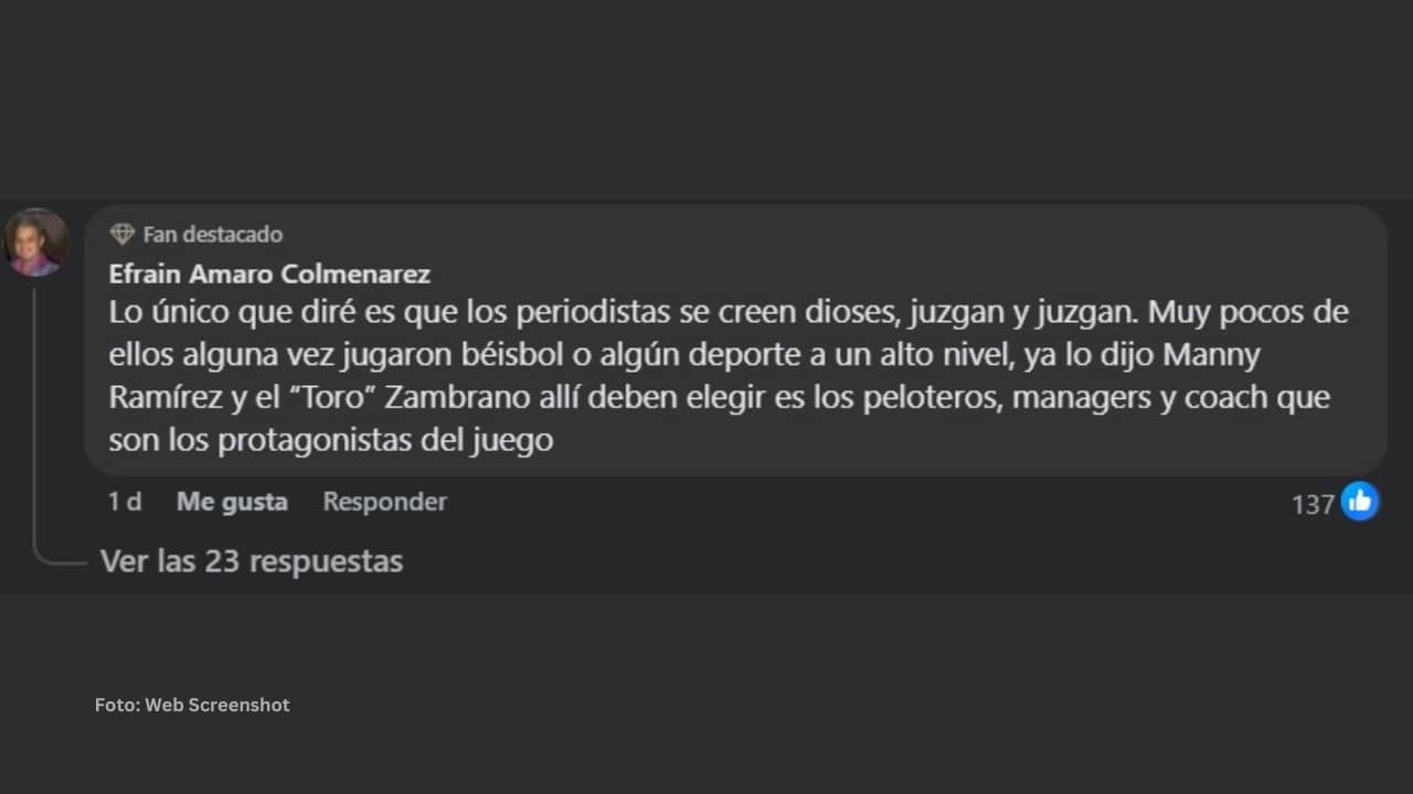 Comentario en la red social de Facebook del fanático Efrain Amaro Colmenarez