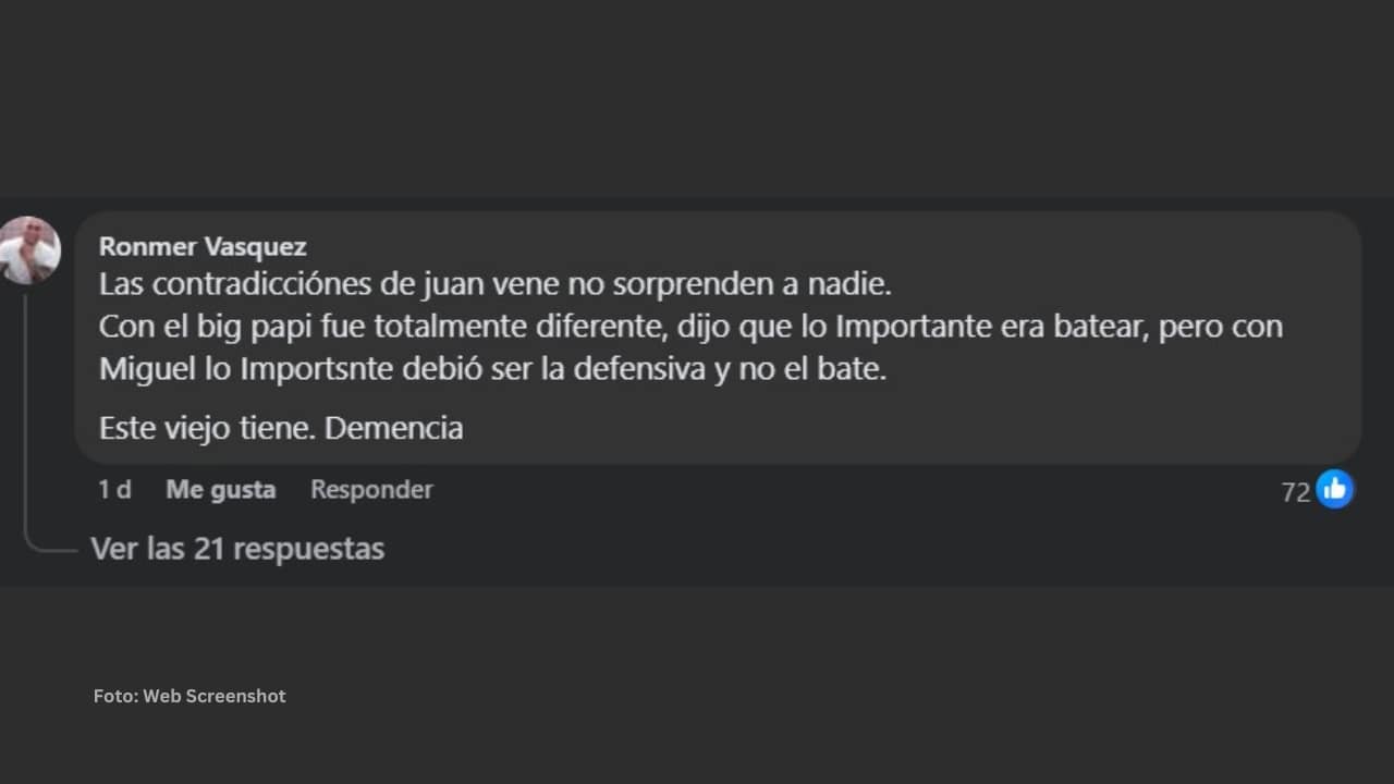 Comentario en la red social de Facebook del fanático Ronmer Vasquez