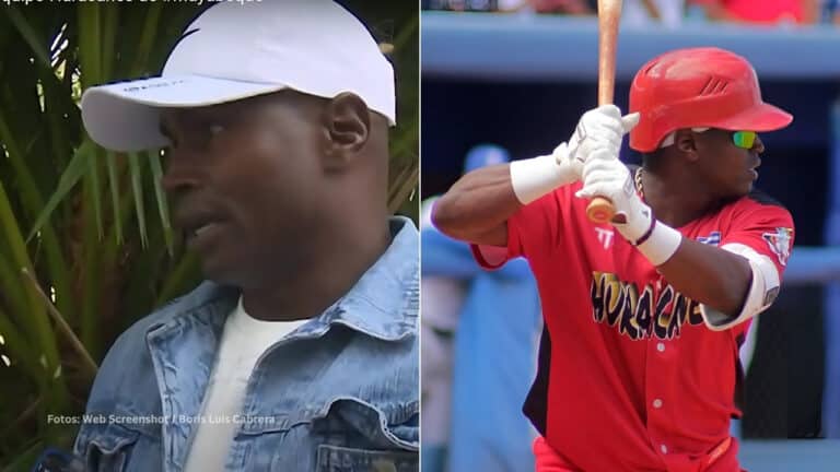 Dennys Laza en una entrevista y tomando un turno con Huracanes