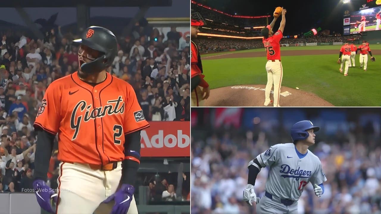 Willy Adames y jugadores de San Francisco Giants celebran, Shohei Ohtani con Los Angeles Dodgers