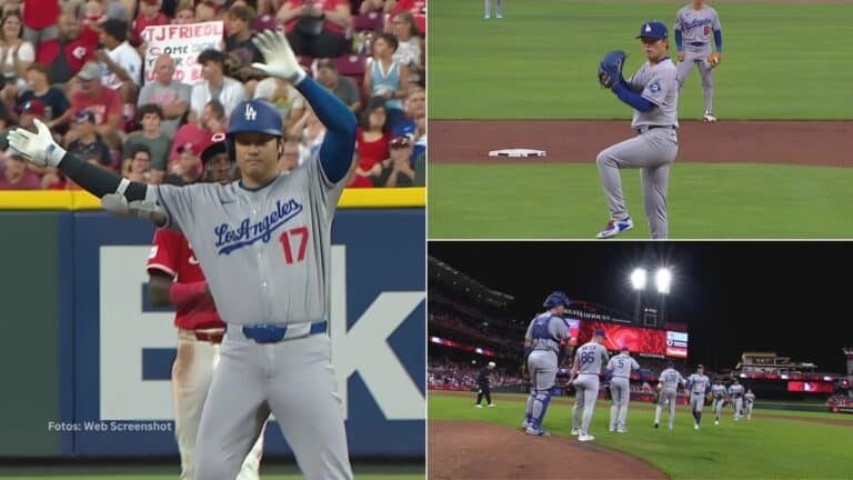 Shohei Ohtani, Yoshinobu Yamamoto y jugadores de Los Angeles Dodgers celebrando