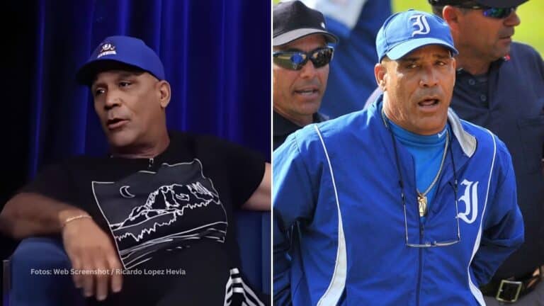 Lázaro Vargas en una entrevista y con el equipo de Industriales