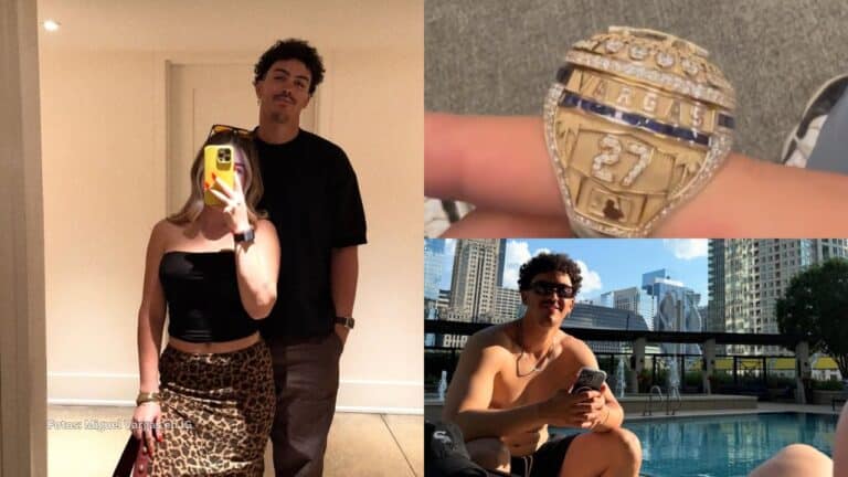 Miguel Vargas celebrando y mostrando anillo Serie Mundial