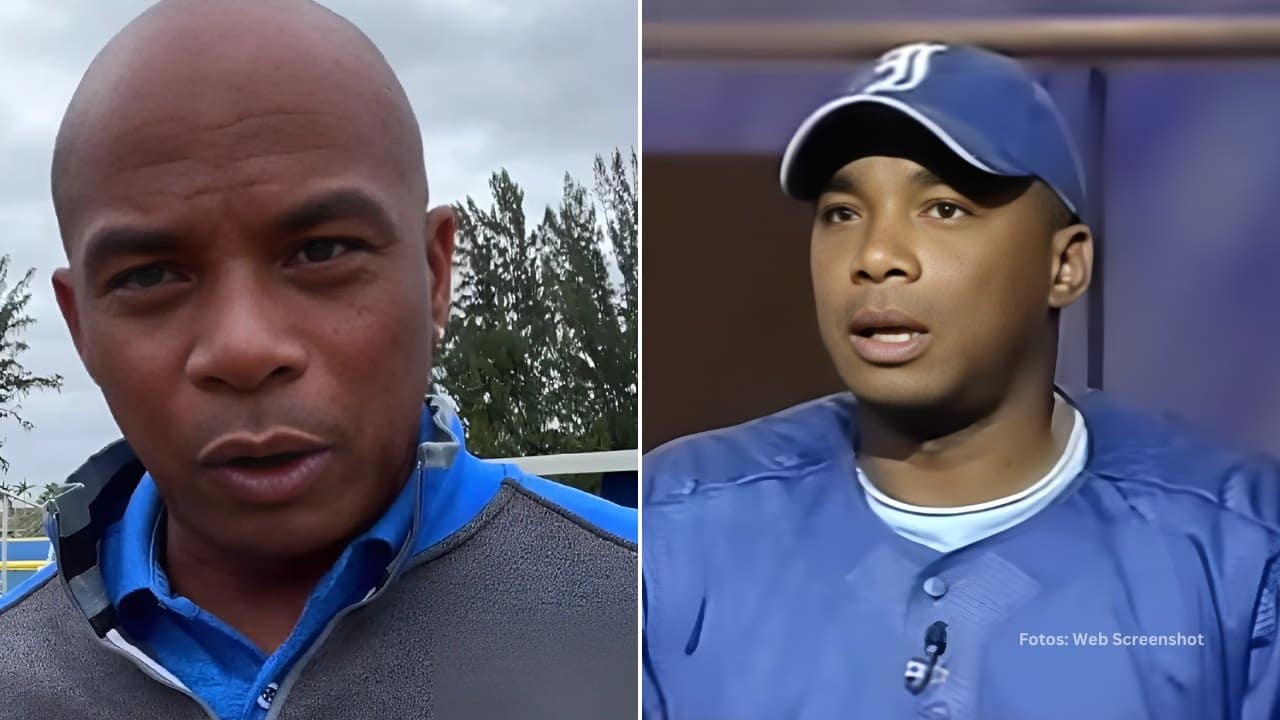 Orlando Hernandez en una entrevista y con el uniforme de Industriales