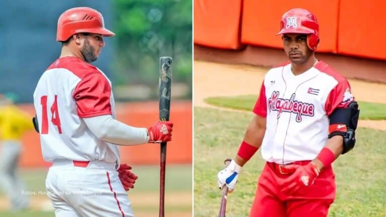 Yasniel González y Lázaro Martínez con el equipo de Mayabeque en el Beisbol Cubano