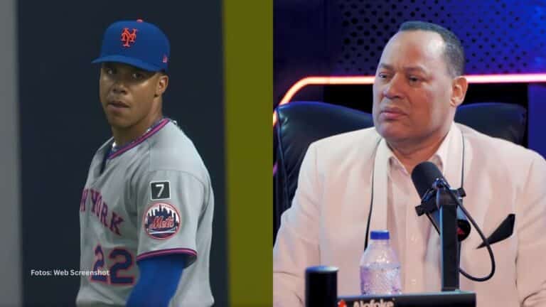 Periodista Franklin Mirabal en un programa y Juan Soto con New York Mets