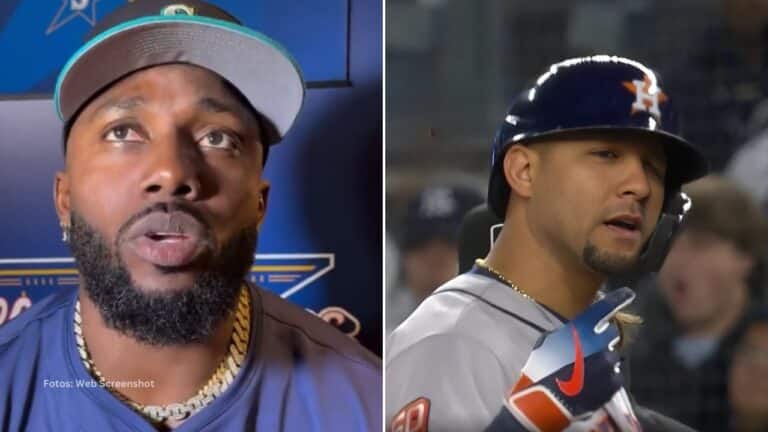 Randy Arozarena en una entrevista y Yuli Gurriel con Houston Astros
