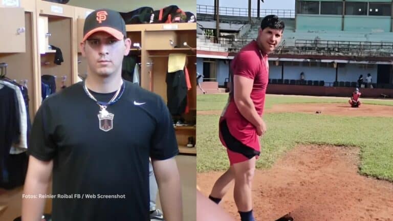Reinier Roibal con San Francisco Giants y en un estadio en Cuba practicando