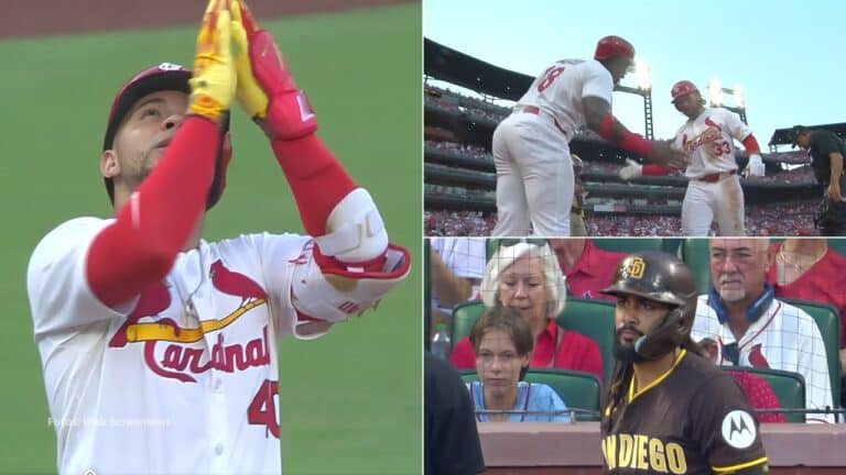 Wilson Contreras y Brandon Donovan celebran con St. Louis Cardinals y Fernando Tatis Jr. con San Diego Padres