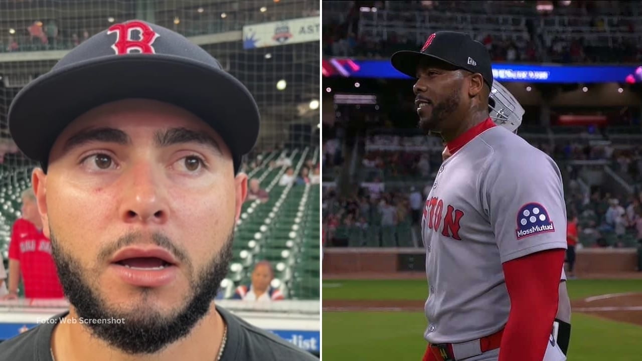 Wilyer Abreu en una entrevista y Aroldis Chapman con Boston Red Sox
