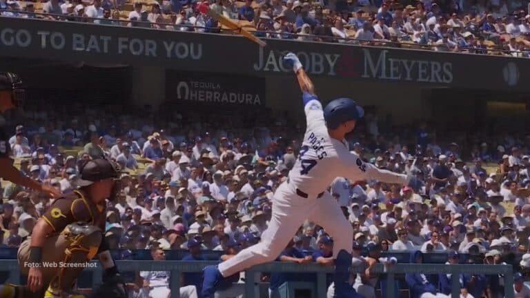 Andy Pages bateando con Los Angeles Dodgers