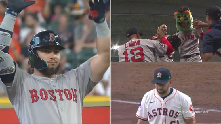 Wilyer Abreu y jugadores de Boston Red Sox celebran paliza a Houston Astros