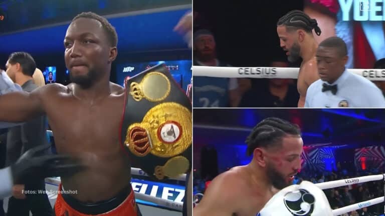 Abass Baraou con el titulo de campeón y Yoenis Tellez cabizbajo tras la derrota