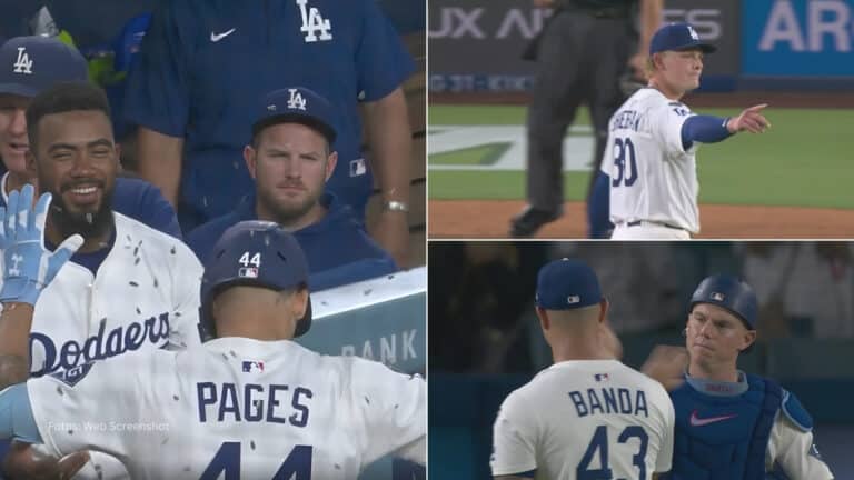 Andy Pages, Emmet Sheehan, Anthony Banda y Will Smith con los Angeles Dodgers