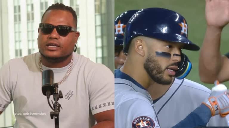 Framber Valdez en una entrevista y Carlos Correa en un juego con Houston Astros