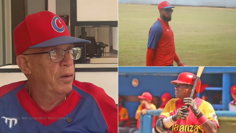 Armando Ferrer en una entrevista y Erisbel Arruebarruena y Ariel Sanchez en una practica. Beisbol cubano