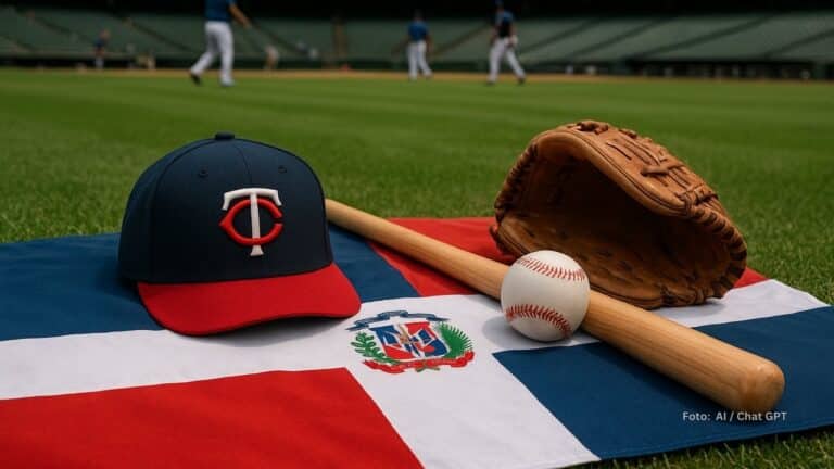 Gorra de Minnesota Twins junto a bandera de Dominicana