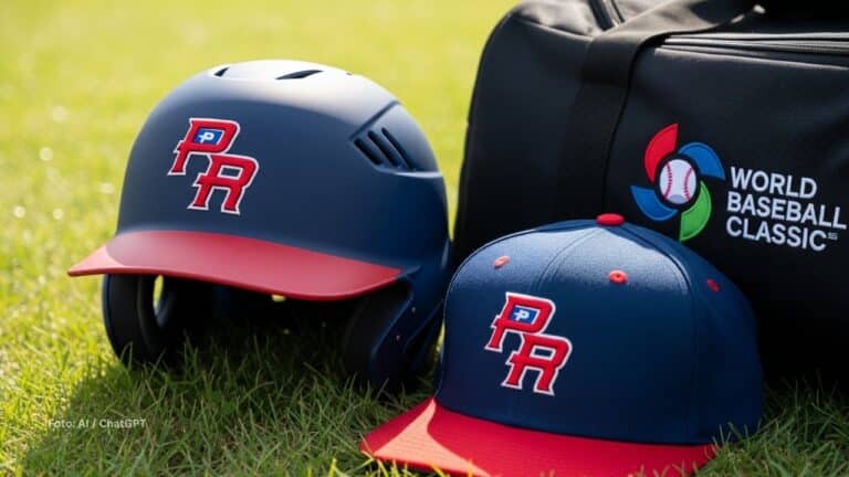 Casco y gorras del equipo de Puerto Rico para el Clásico Mundial de Beisbol